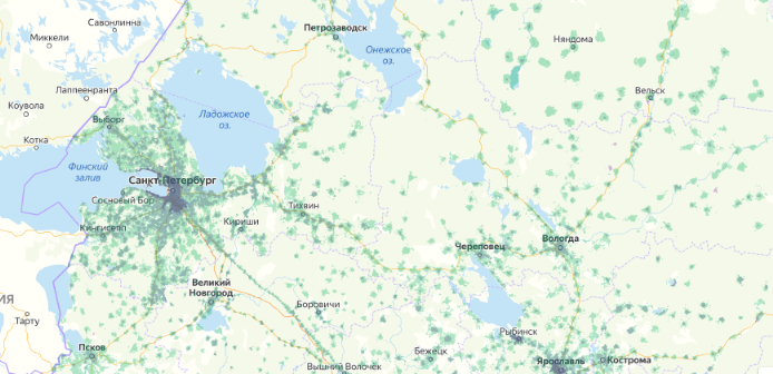 Зона покрытия МТС на карте Ижевск 